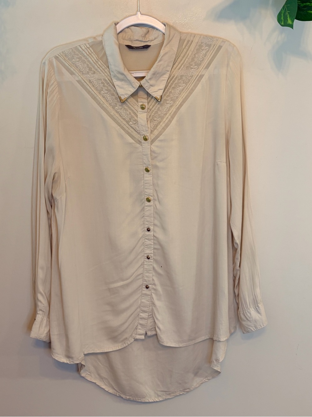 Cream Embroidered Viscose Blouse | Lace Pintuck Chiffon Detail | Equestrian - Picture 2 of 10